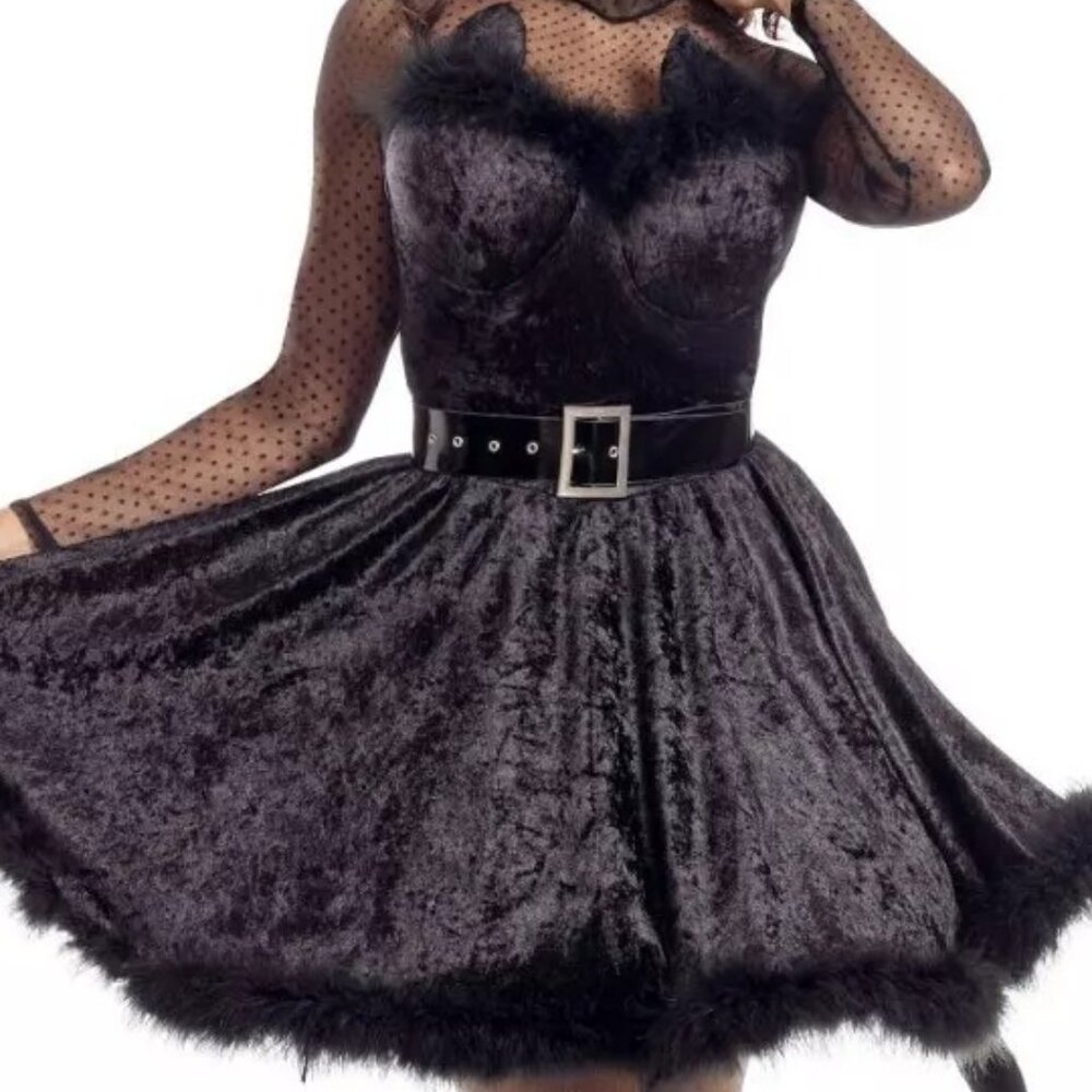 Party King Black Classic Kitty Velvet Dress Costume PK2014